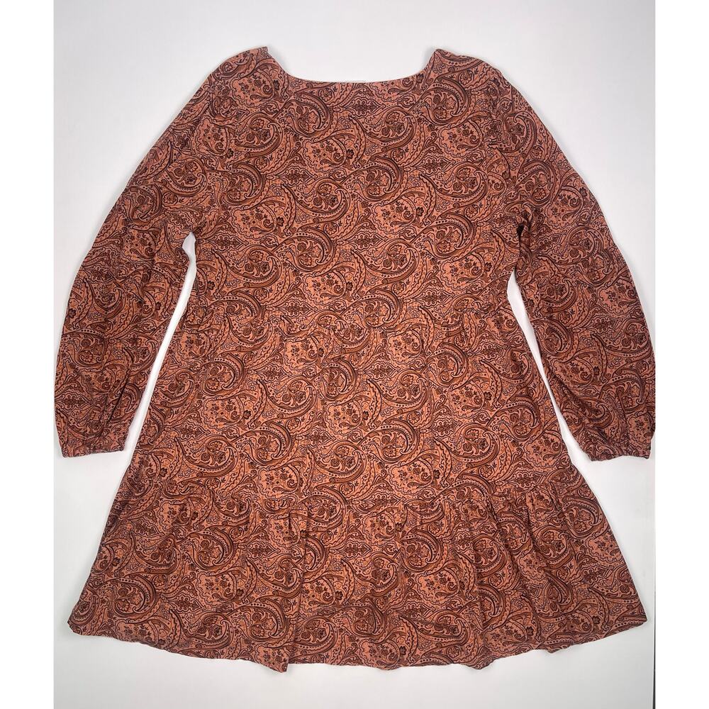 Lucky Brand Burnt Orange Paisley Tiered Midi Dress Long Sleeve Boho Chic Size M - Picture 6 of 11